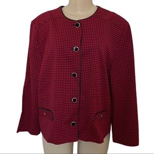 VTG D’Allaird’s Designer Red Blk Checkered Plaid Houndstooth Blazer Suit Jacket